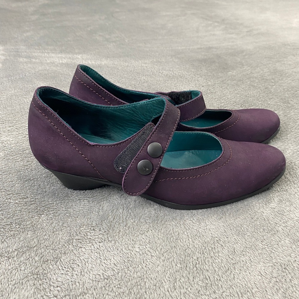 Arche Mary Jane Women 38/8Purple Nubuck Leather Low Wedge Heel Lagenlook‎ France
